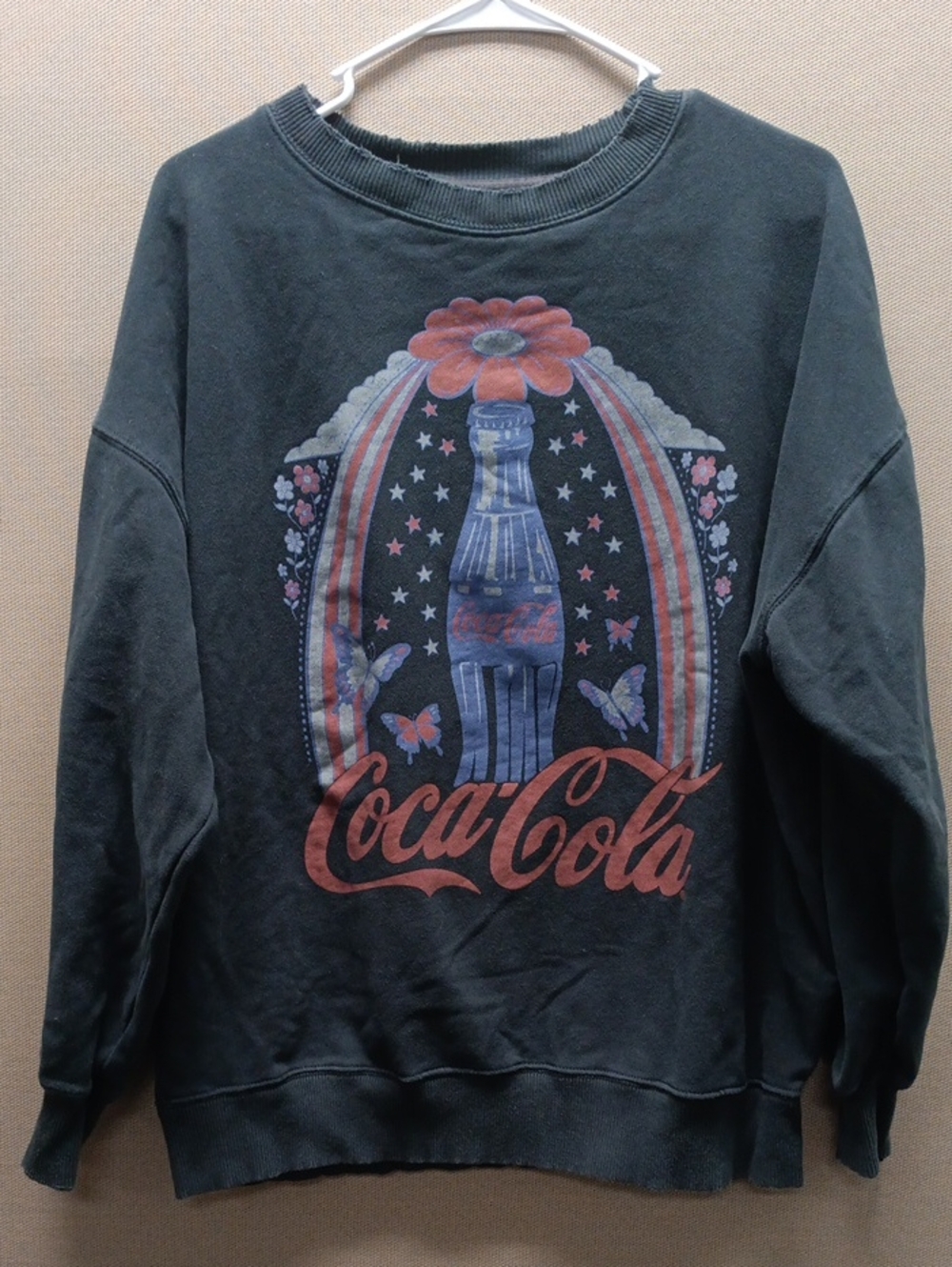 American Eagle Outfitters Black Crewneck with Red and Blue Coca-Cola Graphic